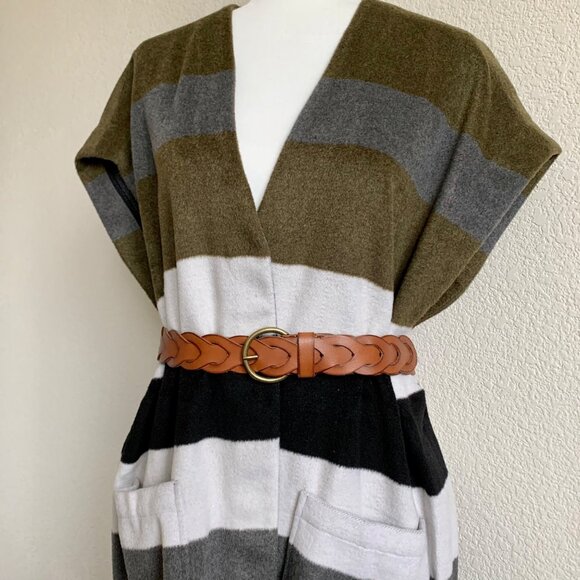 LUCKY BRAND Oversized Striped Wool Poncho One Size NWT - Picture 5 of 8